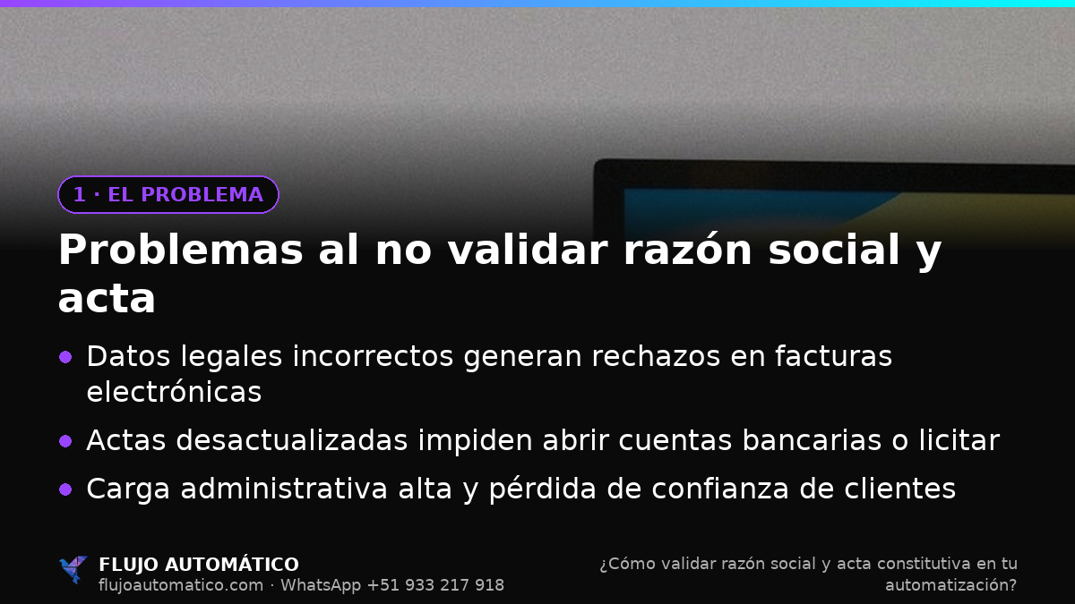 El problema: Problemas al no validar razón social y acta
